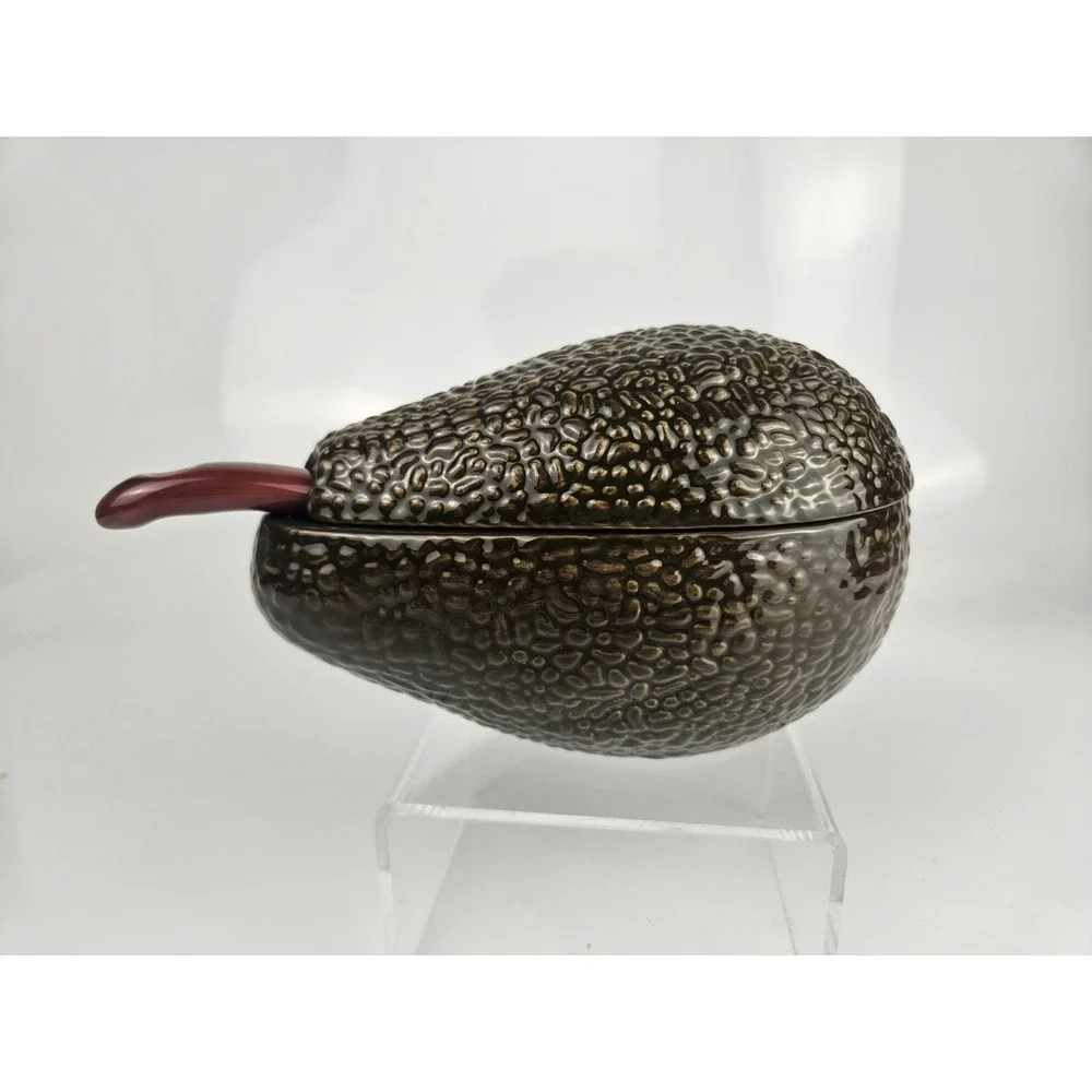 Ceramic Avocado Covered Dish‎ w Spoon Textured Guacamole Server